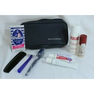 Vintage American Airlines First Class Amenity Kit Navy Blue Travel Toiletry Bag